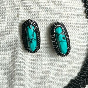 Kendra Scott Post Earrings Gunmetal Variegated Teal Magnesite Retired